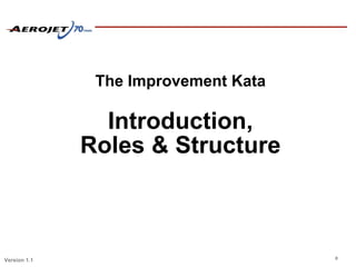 The Improvement Kata

                Introduction,
              Roles & Structure



                                      0
Version 1.1
 