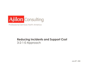 Reducing Incidents and Support Cost
3-2-1-0 Approach


       “Delivering flexible IT
     solutions & services to help
      you be more successful.”

                                      June 25th , 2008
 
