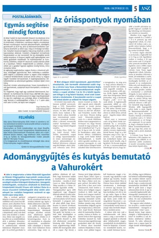 ASZ52020. OKTÓBER 23.
FELHÍVÁS
Ajka város Önkormányzata 2020. évben is szeretne a vá-
ros különböző területeire karácsonyfát állítani a karácso-
nyi ünnepek tiszteletére.
Amennyiben az Önök tulajdonában van olyan fenyőfa,
amelyet a város ünnepi hangulatához felajánlanának az
Ajkai Közös Önkormányzati Hivatalnak, akkor ezt a szán-
dékukat kérjük írásban, vagy telefonon 2020. november
13-ig az Építési és Városgazdálkodási Irodán jelezzék
(88/521-196 Kalóz Tímea).
A fa kivágásának és elszállításának költségét Ajka város
Önkormányzata magára vállalja.
Építési és Városgazdálkodási Iroda
Az óriáspontyok nyomában
 Mint ahogyan előző lapszámunk „gyorshírében”
olvashatták, már harmadik alkalommal szállt ring-
be a Lőrinte Carp Team a Nemzetközi Balatoni Bojlis
Horgászversenyen. A versenyszabályzatnak megfe-
lelően a csapat október 1-je és 10-e között igyeke-
zett kifogni a 8 kg feletti halakat, mivel ezek számí-
tottak a küzdelembe. A beszámolók szerint a csapat
106 induló között az előkelő 50. helyen végzett.
A Lőrinte Carp ismét a Ba-
latonon próbált szerencsét,
hogy a VIII. Nemzetközi
Balatoni Bojlis Horgászver-
senyen. Az idén 106 csapat
mérte össze tudását a Ba-
laton körül, sokan közülük
már veteránoknak számí-
tanak a versenyek történe-
tében, a lőrintei versenyzők
ezúttal harmadszor ültek
stégre a nagy halak kifogását
remélve.
A Szalay Péter, Fehér La-
jos, Fehér Kornél, Valler
Zoltán összetételű csapat
az eddigi tapasztalatokkal,
és óriási mennyiségű zsi-
nórral, akkumulátorral és
bojlival felvértezve érkezett
meg Révfülöpre, ahol a hely-
szín kihúzása után Örvé-
nyesre vezetett az útjuk. Az
első vágyuk máris teljesült,
ugyanis az északi parton
szerettek volna horgászni,
hiszen az első két alkalom-
mal Fonyódra vezette őket
a sors keze. Hosszú órákig
tartó felszerelés-rendsze-
rezés és a sátrak felállítása
közben máris megmutatta az
örvényesi víz, hogy bizony
vannak itt nagy pontyok. Az
első értékelhető hal 75 g hí-
ján 14 kg-os volt. Ez továb-
bi bizakodásra adott okot,
hiszen ekkora vízfelületen
a nagy testű halak bárhol
előfordulhatnak, a kisebb
súlyú egyedek azonban csa-
patosan mozognak, és csak
a többi helyen kifogott halak
súlyából lehet következtetni
a mozgásukra, na meg arra
is, hogy milyen időjárási vi-
szonyok között hol találha-
tóak nagyobb számban. A
verseny kezdetén a déli par-
ton lévők fogtak nagyobb,
akár húsz kilogramm feletti
pontyokat, míg a lőrinteiek
horgára „csak” 12-13 kg-
osok jöttek. A legfontosabb
tapasztalat ebből az volt,
hogy a csali megfelelő, a 600
és 400 méter közötti part-
tól való távolság is beválik,
ahová az előző héten etettek
gyúrt kagylós-májas-rákos
bojlival.
Mivel ezen a versenyen
csak a 8 kg feletti halak szá-
mítottak be a versenybe,
ezekből pedig 8 db-ot kellett
fogniuk ahhoz, hogy telje-
sítsék a verseny alapszintjét,
bíztak benne, hogy ez a hét
közepére meg is lesz. Így is
történt, 7-én szerdán már
hat értékelhető haluk volt,
köztük kettő kisebb, alig 8
kg feletti. De ha már megvan
a 8 hal, a versenyszabályzat
lehetőséget ad arra, hogy ké-
sőbb a kisebb súlyúakat na-
gyobb fogással cseréljék ki.
Így lehetőség van folyamato-
san növelni az összsúlyt.
Október 8-án reggel bol-
dogan emelték ki a vízből a
7. és a 8. pontyot, így már
elégedettek voltak, és a hát-
ralévő 48 órában csak a na-
gyobb súlyú halakra kellett
koncentrálniuk, hogy a 8
kg-osokat kiváltsák velük.
A verseny végére sikerült
is javítaniuk, a legkisebb hal
is 12.3 kg-os volt. Egyébként
ezeken a vizeken a 10 nap
alatt szinte csak 12-14 kg kö-
zötti pontyok kerültek mér-
legelésre, azaz a többi csapat
is igazán kitett magáért. A
Lőrinte Carp Team tagjai
elégedettek voltak, folyama-
tosan jó ütemben érkeztek a
halak, jól működtek a csalik,
már a verseny elején szépen
összhangba kerültek az el-
várások és az eredmények.
Néha erős szél akadályozta a
vízre szállást, ez főként ak-
kor okozott gondot, amikor
a zsínórjaikat a szörfösök
elvágták, és nem tudtak csó-
nakkal a bólyákig kimenni,
hogy az etetett helyig újat
húzzanak ki. Közben a nagy
pontyok sokszor a déli par-
ton mutatták meg magukat.
Minden idők legnagyobb
súlyú halát is most fogták
ki Balatonmáriafürdőn. A
ponty 29.1 kg-ot nyomott!
Ennek a halnak a birtoklása
is azonban csak a 11. helyet
eredményezte az ott horgá-
szó csapatnak. Ez azt mutat-
ja, hogy a balatoni halak va-
lóban kiszámíthatatlanok…
Ma egy nagy hal, aztán na-
pokig csak a picik akadnak
horogra.
A Lőrinte Carp Team 50.
helyezése a 106 csapatos ver-
senyben igen előkelő és el-
ismerésre méltó eredmény.
A tavalyi versenyhez képest
húsz helyet léptek előre.
(VHA) 
Adománygyűjtés és kutyás bemutató
a Vahurokért
 Idén is megtartotta a Vahur Állatvédő Egyesület
az Állatok Világnapjához kapcsolódó rendezvényét.
Az adománygyűjtő programon finomságokkal láttak
vendégül minden kilátogató állatbarátot, támogatót,
örökbefogadót, rendszeres sétáltatót és önkéntest.
Felajánlásból készült frissen sült kolbász illata és a
vissza-visszatérő örökbefogadók által sütött süte-
mények íze családias hangulatot varázsolt az uga-
tástól zajos telep köré.
Még a zordnak ígérkező
időjárás is kegyes volt az állat-
védőkhöz ezen a késő őszi dél-
utánon, amit a Rainbow Party
Service zenei aláfestéssel még
kellemesebbé varázsolt. A
menhelyre egész nap érkeztek
a felajánlások, noha csak ebéd
után vette kezdetét a rendez-
vény. Ekkor már megtelt a te-
lep előtti tér az érdeklődőkkel,
akik a pultokon felsorakoz-
tatott támogatói termékeket
és zsákbamacskát vehettek
önkéntesen felajánlott össze-
gért. Az arcfestő gyerekeket is
csalogatott a programra, így a
kicsik szórakozás közben ész-
revétlen tehettek egy lépést a
felelős állattartóvá válás felé.
Az utóbbi időszakban több
fejlesztésbe is belefogtunk.
Szaporítótelepet felszámoló
országos akcióban vettünk
részt, állatkínzási ügyben
tették próbára erőnket és el-
hivatottságunkat. Ezen kí-
vül munkánkat és céljainkat
népszerűsítő, szemléletfor-
máló videoklipet is készítet-
tünk. Ezért különösen fontos
számunkra, hogy ennyi se-
gítőkész állatbarát áll mel-
lénk, hogy biztosítani tudjuk
a munkánkhoz a szükséges
forrásokat. – mondta el Antal
Laura az Ajkai Ebrendészeti
Telep vezetője és a Vahur Ál-
latvédő Egyesület elnöke. –
Támogatásukkal egyre több
megkínzott vagy elhagyott
állatnak tudunk új esélyt adni.
A délután derekán a Buksi
suli kutyaiskola tartott kutyás
bemutatót. A program ízelí-
tőt adott abból, hogy követ-
kezetes és kitartó neveléssel,
milyen elképesztő munkára
képesek négylábú barátaink.
Hat gazdi, hat kutyája a csa-
holó ebek közelségében is
megállta a helyét, pedig vol-
tak köztük olyanok is, akik
első alkalommal szerepeltek
közönség előtt. Először egy
zenés engedelmességi felada-
tokból álló koreográfiát adott
elő a csapat: Pap Károly a
Démon nevű belga juhászku-
tyával, Papné Takács Ágnes a
Mese nevű golden retrieverrel,
Pap Maja a Buksi nevű ma-
gyar pulival, Horváthné Haj-
gató Erika a Bori nevű óriás
schnauzerrel, Felső Andrea a
Bodza névre hallgató magyar
vizslával és Máhr Judit egy
Parázs nevű magyar mudival.
Ezután minden kutya egyéni
ügyességi bemutatót tartott.
Ágnes Mesével zenés összeál-
lításban mutatta meg, milyen
harmóniában dolgozik együtt
egy terápiás kutya a felvezető-
jével, majd Károly Buksinak
adott fel matematikai feladvá-
nyokat, Andrea és Bodza, va-
lamint Erika és Bori ügyességi
trükköket mutatott be, Judit
Parázzsal alap engedelmességi
gyakorlatot adott elő. Károly
és Démon olyan bonyolult
eszközös feladatokat is bemu-
tattak, mint például hogyan
kell betakarnia magát a ku-
tyusnak, vagy elpakolni a saját
játékait egy kosárba. Ezután
a régóta összeszokott Mese és
Démon kutya közös játékkal
szórakoztatta a közönséget.
A retriever egy kosarat nyi-
togatott ki, amiből a belga ju-
hász karikákat vett elő és tett
rá egy rúdra. Ágnes és Mese
újabb zenés produkciója után
egy közös zenés trükk ko-
reográfiával búcsúzott a csa-
pat a közönségtől. Pap Károly,
a kutyaiskolát vezető tréner az
aznapi teljes bevételét felaján-
lotta a menhely javára.
A műsor után már csak a
tombolasorsolás volt hátra,
amire a még a szervezőket is
meglepő ajánlatok is érkeztek
ajkai vállalkozóktól, magán-
személyektől, de távolabbról is
futott be felajánlás. A kézmű-
ves termékektől kezdve, tor-
tán, családi fotózáson keresz-
tül, a fődíjig, vagyis többéjsza-
kás balatoni szálláslehetőségig
sok mindent lehetett nyerni.
A nap végi összesítésnél ki-
derült, hogy a rendezvénynek
köszönhetően körülbelül 300
000 Ft gyűlt össze a tárgyi
adományokon kívül, és így ez
a második legsikeresebb ado-
mánygyűjtő eseménynek szá-
mít a menhely programjai so-
rában. De más eredményben
is bíznak a szervezők:
Ma nagyon sokat sétáltak a
kis árváink a rendezvénynek
köszönhetően – összegezte az
eseményeket Antal Laura. –
Bízunk benne, hogy népsze-
rűségük a hétköznapokon is
kitart és továbbra is sok ön-
kéntes sétáltatóval találkoz-
hatnak. És talán néhányuk
éppen ezen a napon lopta be
magát leendő örökbefogadója
szívébe.
Ramasz Vanda 
Ugye, te is szeretsz? (Fotó: Györkös)
Egymás segítése
mindig fontos
Az Ajkai Család-és Gyermekjóléti Központ munkatársai vírus
ide, vagy oda, folyamatosan segítik a városban élő rászoru-
ló embereket, a háttérben, csendesen végzik a munkájukat.
Minden munkanapon mennek péksüteményért, zöldségért,
gyümölcsért az ALDI-ba, ahol az élelmiszermentéshez csat-
lakozva átvehetik az előző napi, még jó minőségű terméke-
ket, melyeket összecsomagolva még aznap átadnak a velük
kapcsolatban állóknak. Emellett a Bolgárkert termelőinek
felajánlásából az idei termésből 740 kg zöldségféle került
eddig kiosztásra. A Központ segítői saját egészségüket nem
féltve gyűjtöttek tisztálkodó- és tisztítószereket az Euro-
Family üzletében, melyet 81 rászoruló család számára adtak
át a napokban. Többen megkérdezték az üzletben, milyen
célból van a gyűjtés? Egymás segítése mindig fontos, nincs
ünnephez kötve.
Az egészség megőrzéséhez nagyon fontos a vitaminok pót-
lása, zöldséggel, gyümölccsel. Nem mellesleg a családse-
gítők segítik a családokat abban is, legyen mivel elvégezni
a lakások fertőtlenítését, tanácsot adnak ahhoz is, hogyan
tegyék tisztábbá környezetüket. A segítségnyújtáshoz nél-
külözhetetlen az adományok gyűjtése, melyben Ajkán nincs
hiány.
Köszönet minden adományozónak, hiszen észrevétlenül is
sok gyermeknek, családnak teszik könnyebbé a mindenna-
pokat!
Ha megteheti, hogy segít egy családnak élelmiszerrel, tisz-
tálkodó- és tisztítószerrel, kérjük hívja a 88/508-320, vagy a
06-20/418-3144-es telefonszámot és tegye meg felajánlását!
Ha úgy érzi, segítségre van szüksége, akkor is telefonáljon,
vagy keresse a családsegítőket a Móra F. u. 7. szám alatt,
mert adni is öröm, de kapni sem szégyen!
Kupi Andrea Éva
intézményvezető
Ajkai Család- és Gyermekjóléti Központ
POSTALÁDÁNKBÓL
 