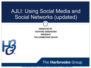 [object Object],[object Object],[object Object],[object Object],AJLI: Using Social Media and Social Networks (updated) Entire presentation CopyLEFT (CC) 2008 by The Harbrooke Group, Inc. All Rights Reserved. 