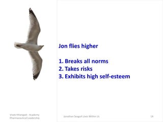Jon flies higher
1. Breaks all norms
2. Takes risks
3. Exhibits high self-esteem
Vivek Httangadi - Academy
Pharmaceutical ...