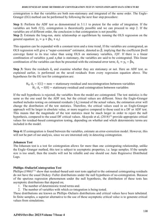 SUITABILITY OF COINTEGRATION TESTS ON DATA STRUCTURE OF DIFFERENT ...