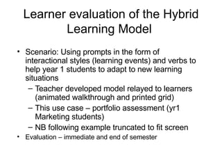 Learner evaluation of the Hybrid Learning Model  <ul><li>Scenario: Using prompts in the form of interactional styles (lear...