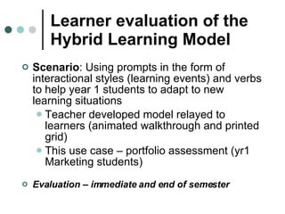 Learner evaluation of the Hybrid Learning Model   <ul><li>Scenario : Using prompts in the form of interactional styles (le...