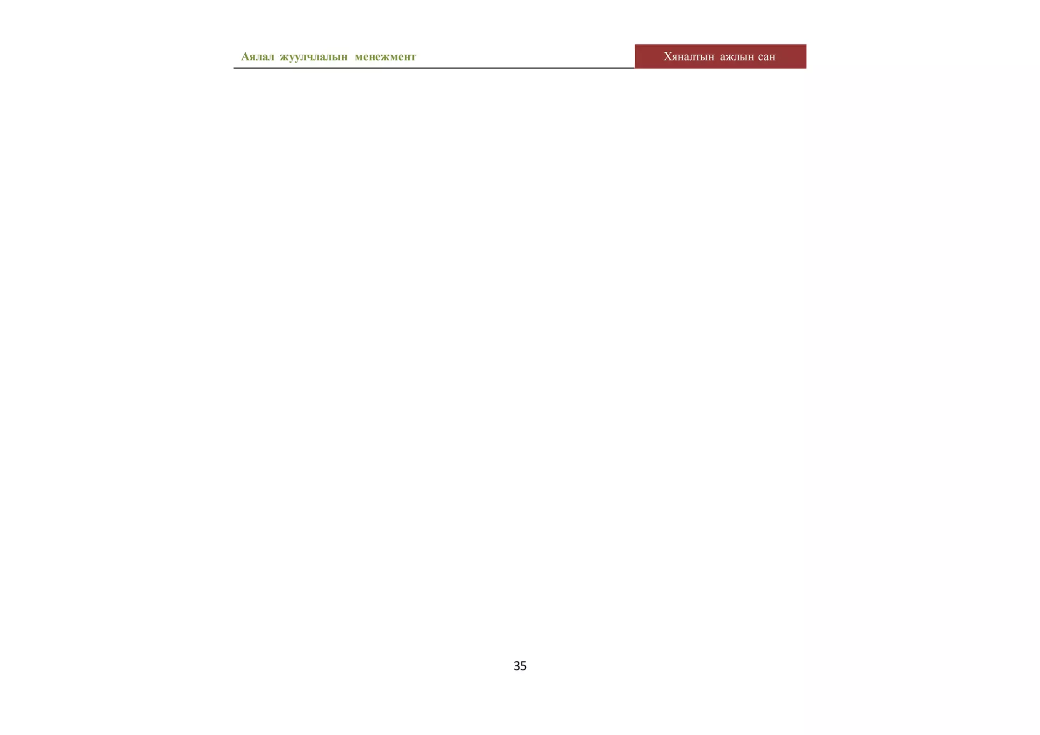 Аялал жуулчлалын менежмент Хяналтын ажлын сан
35
 