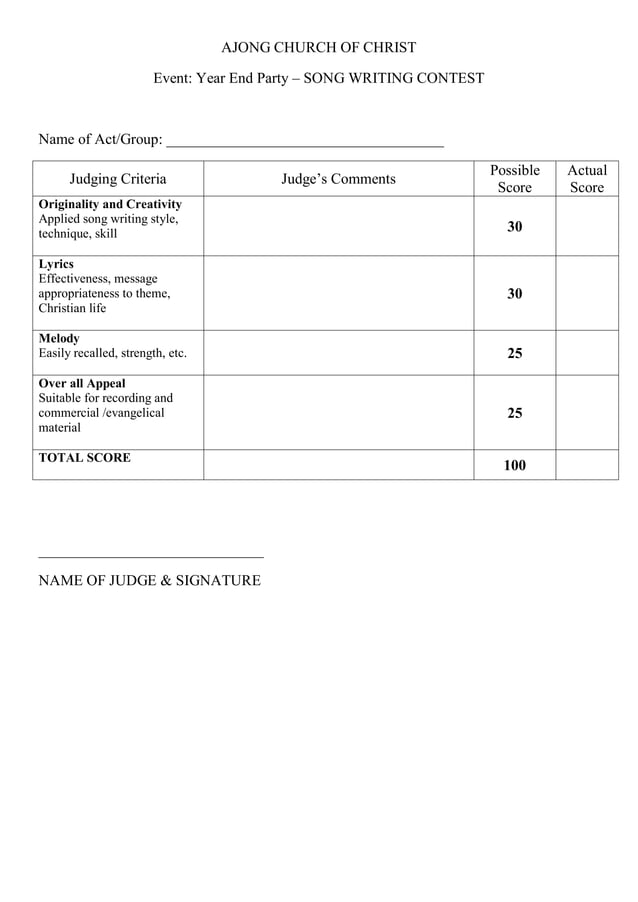 Ajong church of christ criteria