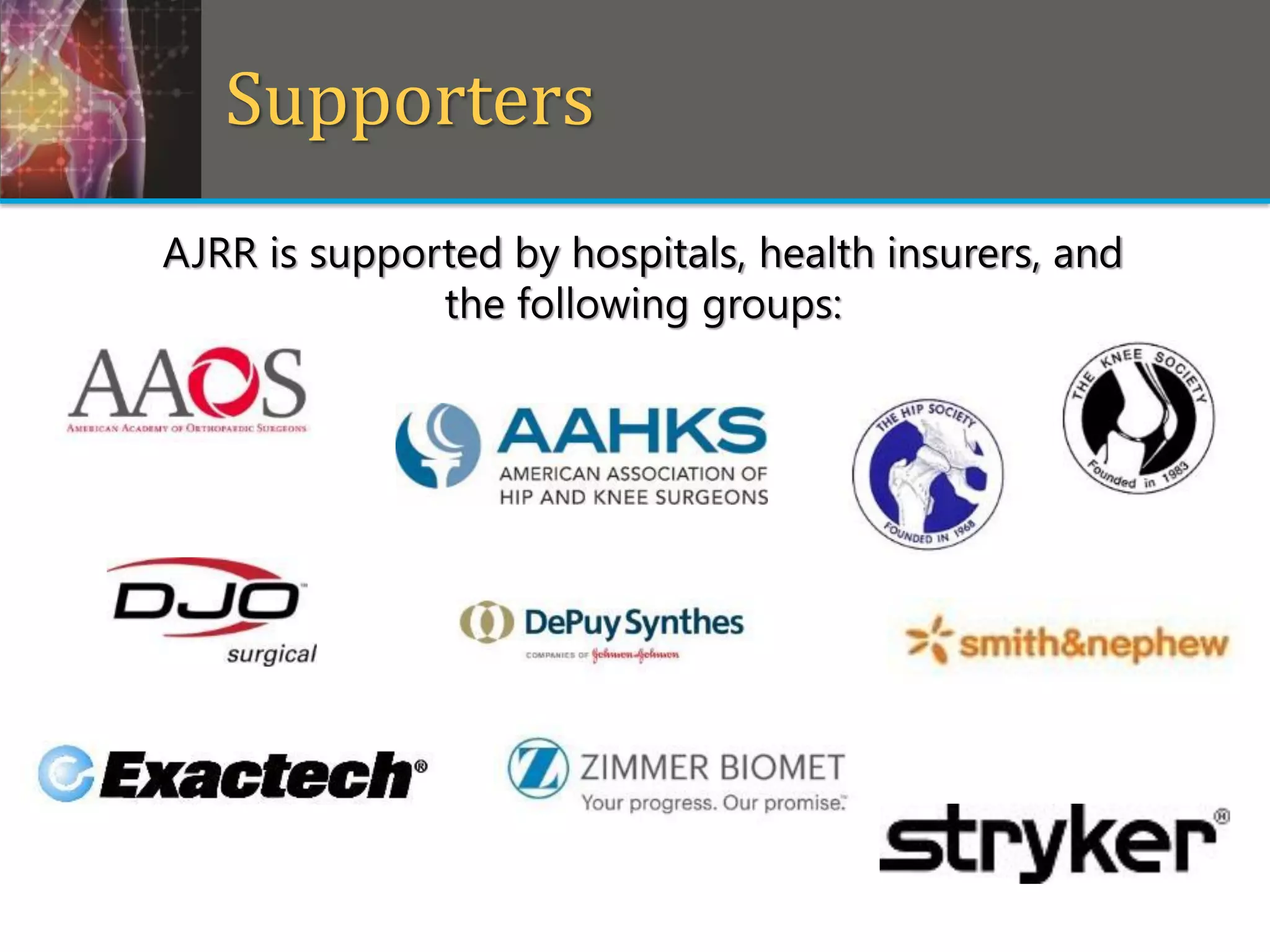 AJRR is supported by hospitals, health insurers, and
the following groups:
Supporters
 