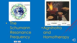 Art Sturges Transhumanism, Chemtrails, and Morgellons 10
• The
Schumann
Resonance
Frequency
•Agnihotra
and
Homotherapy
 