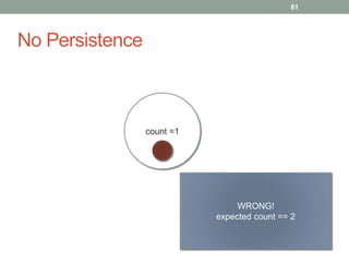 No Persistence 
81 
count =1 
WRONG! 
expected count == 2 
 