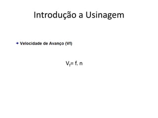 Introdução a Usinagem
Vf= f. n
 