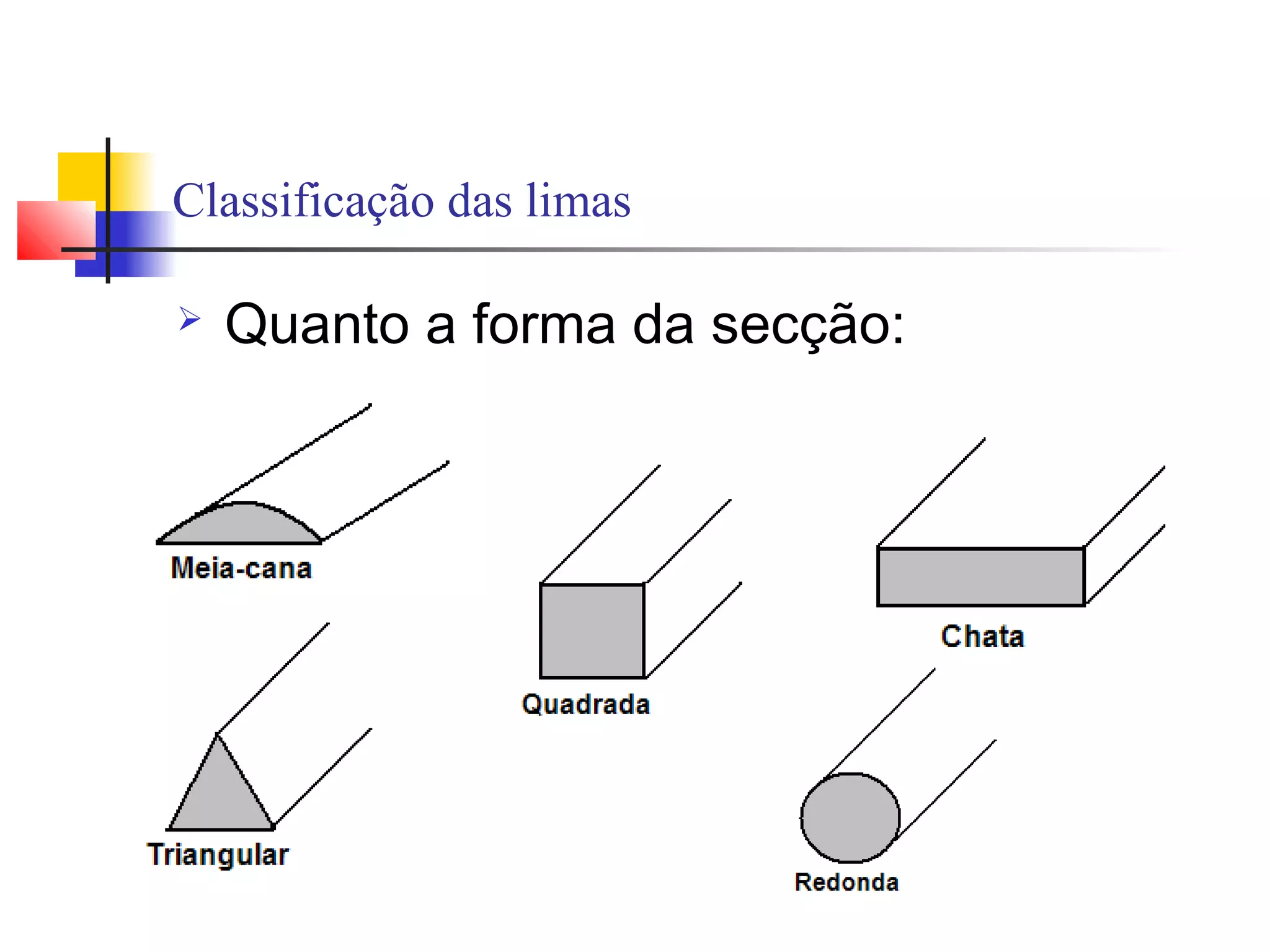 Classificação das limas
 Quanto a forma da secção:
 