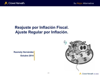 Su Mejor Alternativa
© 2009
19
Reajuste por Inflación Fiscal.
Ajuste Regular por Inflación.
Raomely Hernández
Octubre 2014
 