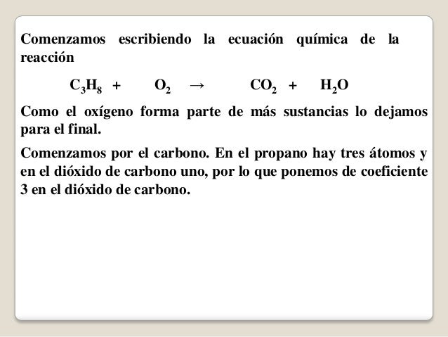 Ajuste de la reacción de combustión del propano