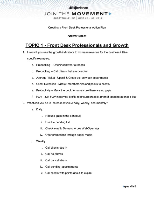 Creating a Front Desk Professional Action Plan Round Table Summary PDF