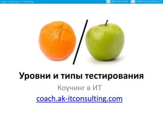 Уровни и типы тестирования
Коучинг в ИТ
coach.ak-itconsulting.com

 