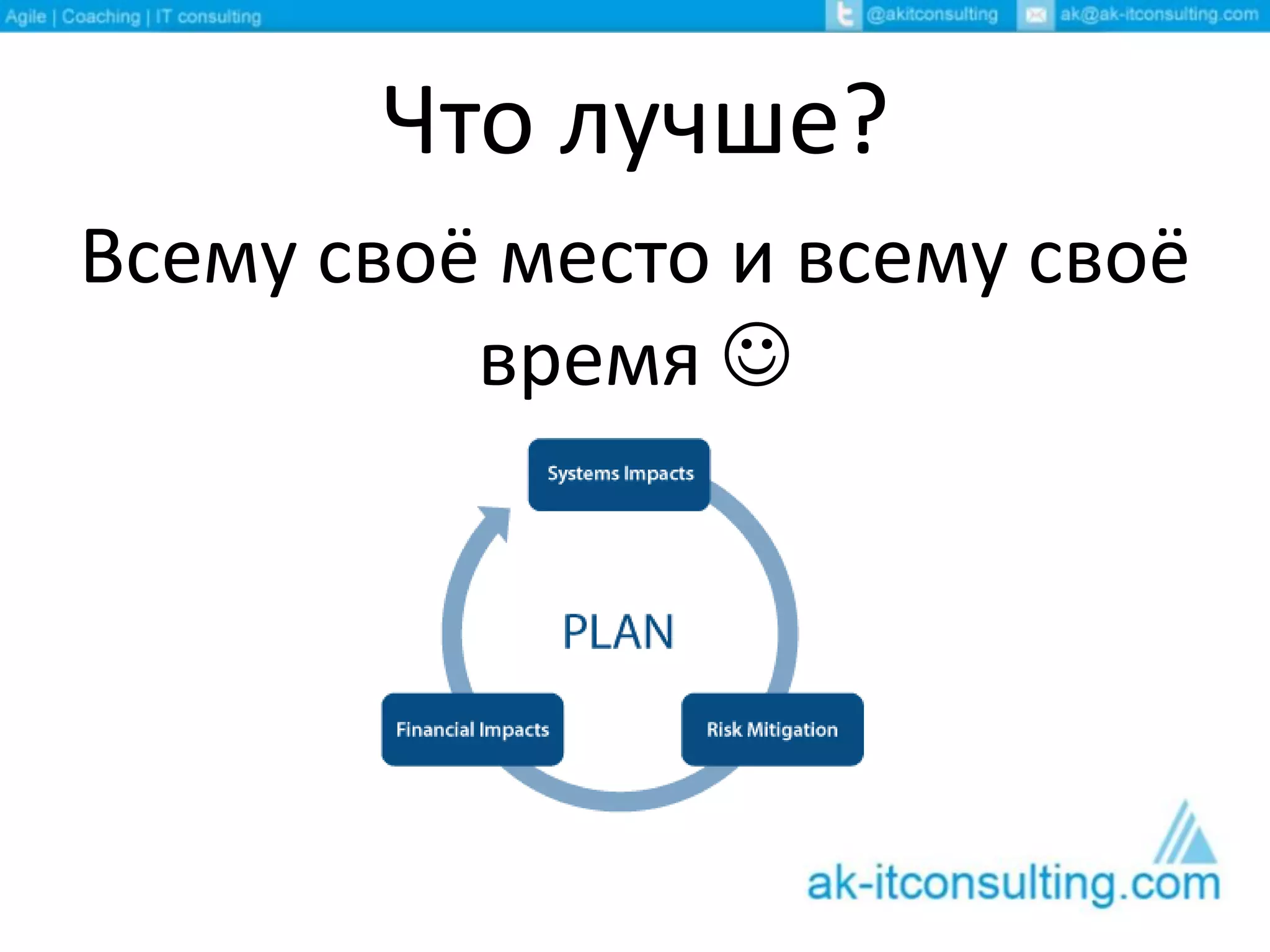 Что лучше?
Всему своё место и всему своё
время 
 