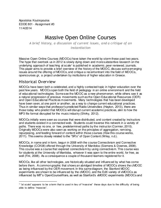 MOOCs: Brief History, Emerging Issues, and a Critique of a 