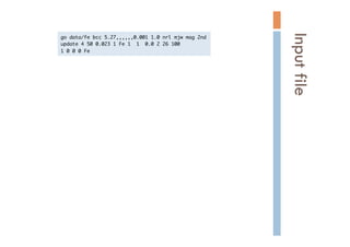 go	 data/fe	 bcc	 5.27,,,,,,0.001	 1.0	 nrl	 mjw	 mag	 2nd

update	 4	 50	 0.023	 1	 Fe	 1	 	 1	 	 0.0	 2	 26	 100

1	 0	 0	 0	 Fe

Inputfile	
 