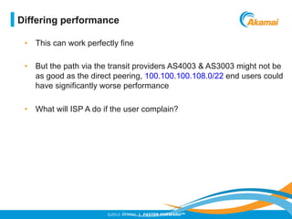 ©2012 AKAMAI | FASTER FORWARDTM
•  This can work perfectly fine
•  But the path via the transit providers AS4003 & AS3003 ...