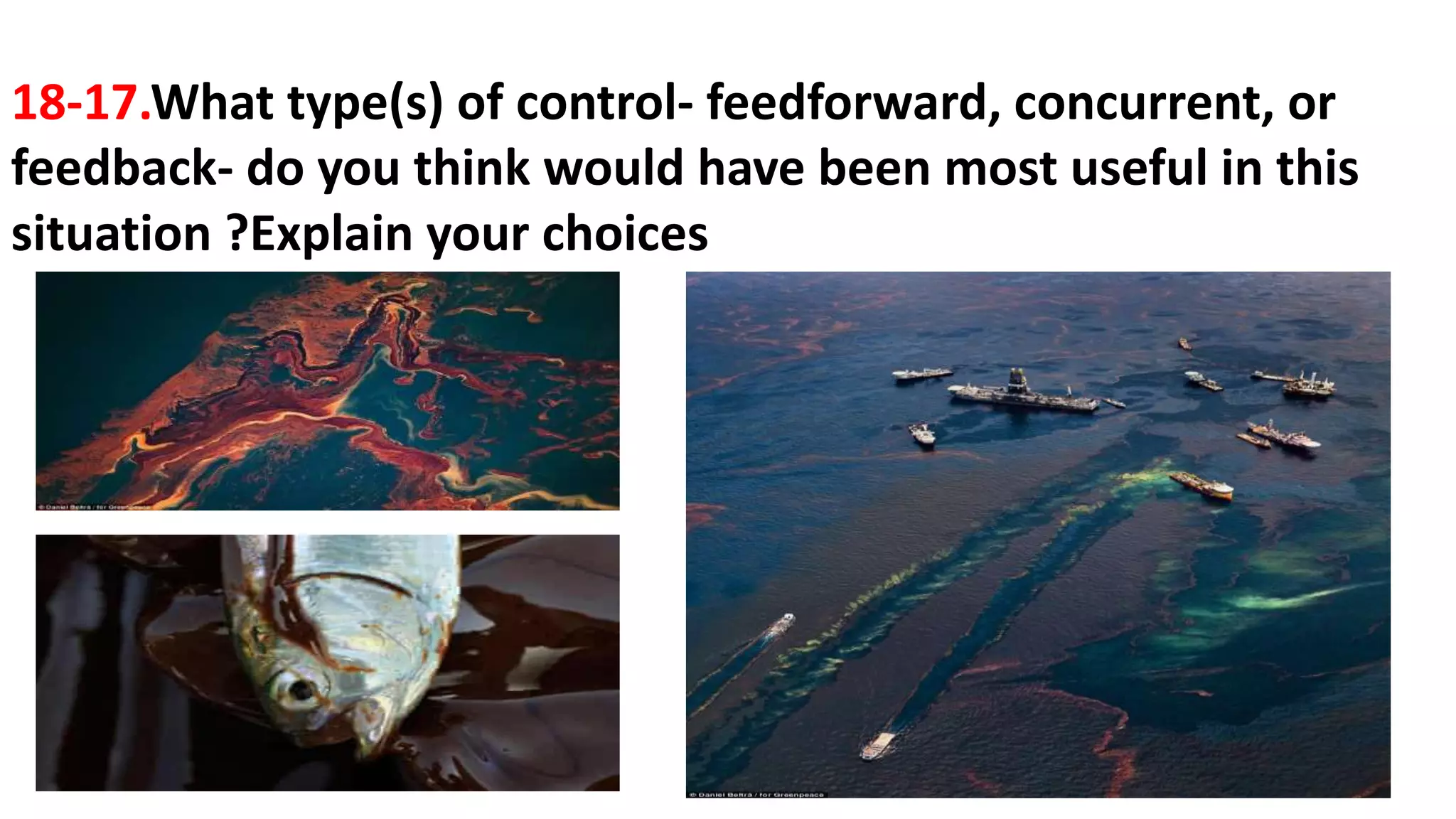 18-17.What type(s) of control- feedforward, concurrent, or
feedback- do you think would have been most useful in this
situation ?Explain your choices
 