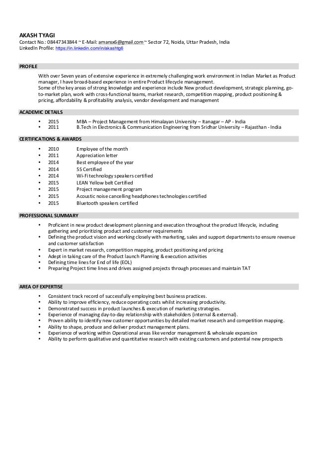 akash resume product manager product managers resume