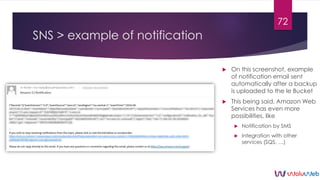 SNS > example of notification
 On this screenshot, example
of notification email sent
automatically after a backup
is upl...