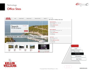 Technology
Office Sites




                                                                KW | Technology


                                                                      kw.com


                                                                     kw.com Profiles


                                                                       Office Website


                                                                        KWLS Syndication


                                                                          Agent Websites




               © Copyright Keller Williams® Realty, Inc. 2012
                                                                                       www.kw.com
 