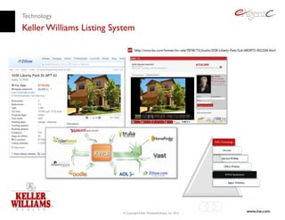 Technology
Keller Williams Listing System




                                                                           KW | Technology


                                                                                 kw.com


                                                                                kw.com Profiles


                                                                                  Office Website


                                                                                   KWLS Syndication


                                                                                     Agent Websites




                          © Copyright Keller Williams® Realty, Inc. 2012
                                                                                                      www.kw.com
 