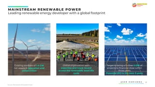 29
MAINS TREAM RENEWABLE POWER
Leading renewable energy developer with a global footprint
Existing portfolio of 1.4 GW
net assets in operation and
construction
Global organization with
expertise and track record
across the renewable asset life
cycle
Target to bring a further 5 GW of
projects to financial close within
three years
Potential IPO in the next 3 years
Source: Mainstream Renewable Power
 