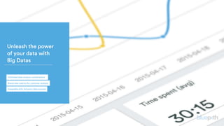 Unleash the power
of your data with
Big Datas
 
Integrable with 3rd party data sources
Unlimited data analysis combinations
Brand new metrics for customer analysis
 