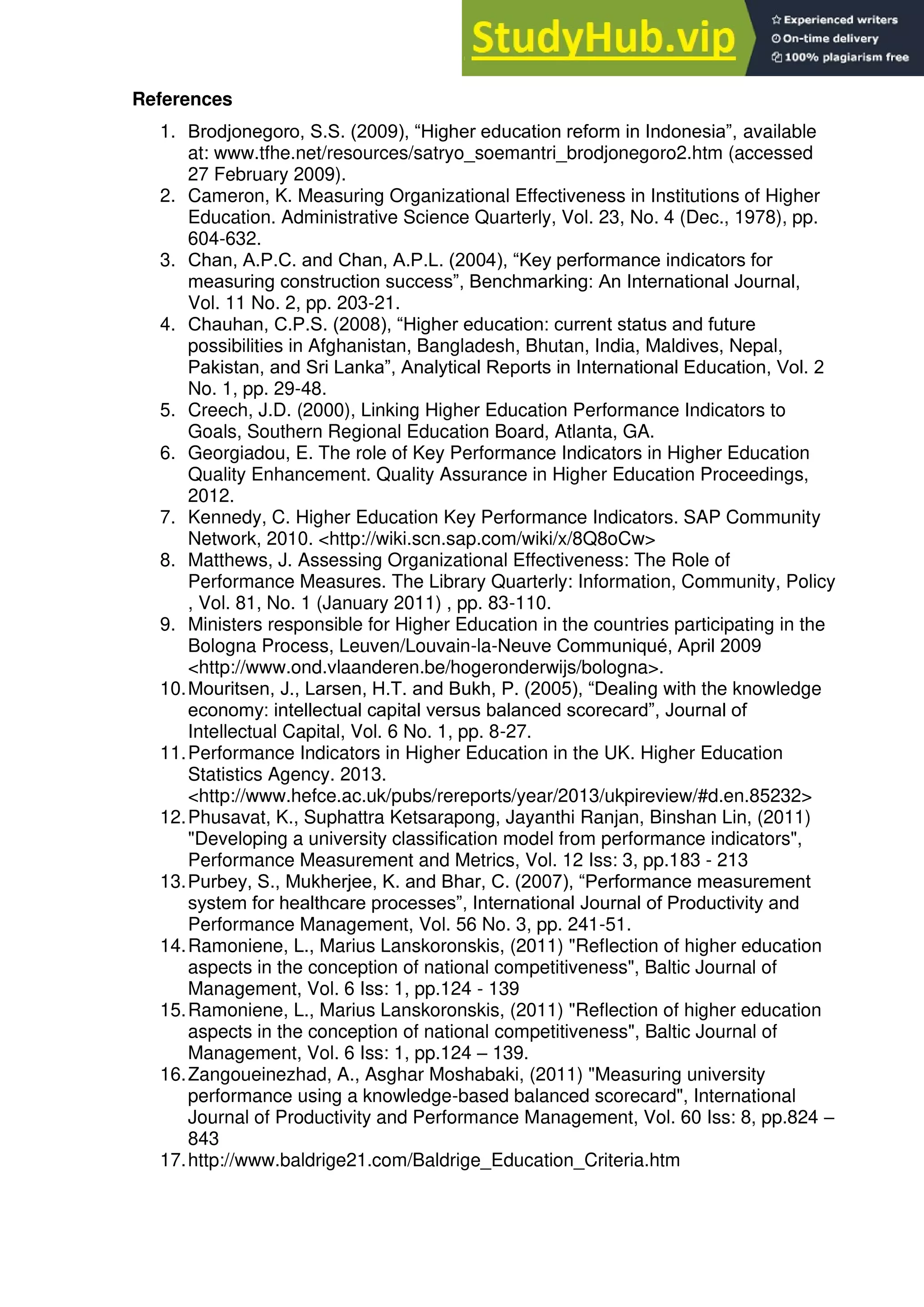 A Key Performance Indicators A Framework For Higher Education ...
