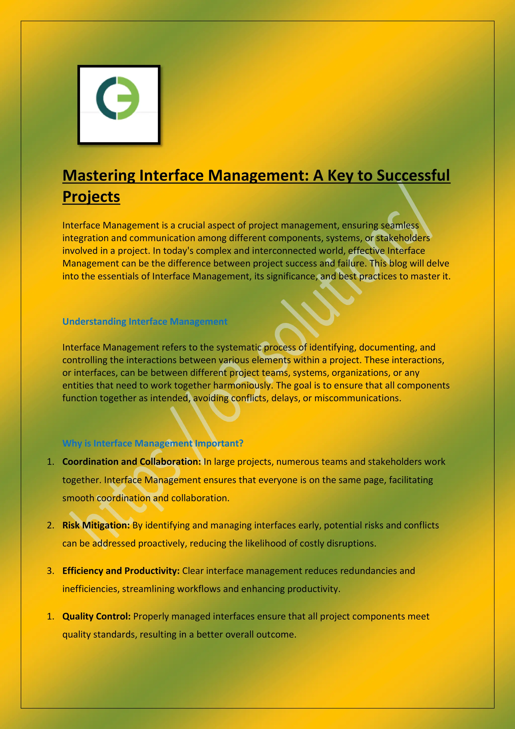 Mastering Interface Management: A Key to Successful Projects | PDF