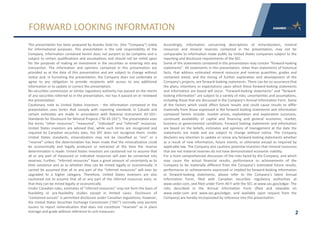This presentation has been prepared by Asanko Gold Inc. (the “Company”) solely
for informational purposes. This presentation is the sole responsibility of the
Company. Information contained herein does not purport to be complete and is
subject to certain qualifications and assumptions and should not be relied upon
for the purposes of making an investment in the securities or entering into any
transaction. The information and opinions contained in this presentation are
provided as at the date of this presentation and are subject to change without
notice and, in furnishing the presentation, the Company does not undertake or
agree to any obligation to provide recipients with access to any additional
information or to update or correct the presentation.
No securities commission or similar regulatory authority has passed on the merits
of any securities referred to in the presentation, nor has it passed on or reviewed
the presentation.
Cautionary note to United States investors - the information contained in the
presentation uses terms that comply with reporting standards in Canada and
certain estimates are made in accordance with National Instrument 43-101–
Standards for Disclosure for Mineral Projects (“NI 43-101”). The presentation uses
the terms “other resources”, “measured”, “indicated” and “inferred” resources.
United States investors are advised that, while such terms are recognized and
required by Canadian securities laws, the SEC does not recognize them. Under
United States standards, mineralization may not be classified as “ore” or a
“reserve” unless the determination has been made that the mineralization could
be economically and legally produced or extracted at the time the reserve
determination is made. United States investors are cautioned not to assume that
all or any part of measured or indicated resources will ever be converted into
reserves. Further, “inferred resources” have a great amount of uncertainty as to
their existence and as to whether they can be mined legally or economically. It
cannot be assumed that all or any part of the “inferred resources” will ever be
upgraded to a higher category. Therefore, United States investors are also
cautioned not to assume that all or any part of the inferred resources exist, or
that they can be mined legally or economically.
Under Canadian rules, estimates of “inferred resources” may not form the basis of
feasibility or pre-feasibility studies except in limited cases. Disclosure of
“contained ounces” is permitted disclosure under Canadian regulations; however,
the United States Securities Exchange Commission (“SEC”) normally only permits
issuers to report mineralization that does not constitute “reserves” as in place
tonnage and grade without reference to unit measures.
Accordingly, information concerning descriptions of mineralization, mineral
resources and mineral reserves contained in the presentation, may not be
comparable to information made public by United States companies subject to the
reporting and disclosure requirements of the SEC.
Some of the statements contained in this presentation may contain “forward-looking
statements”. All statements in this presentation, other than statements of historical
facts, that address estimated mineral resource and reserve quantities, grades and
contained metal, and the timing of further exploration and development of the
Company’s projects, are forward-looking statements. There can be no assurance that
the plans, intentions or expectations upon which these forward-looking statements
and information are based will occur. “Forward-looking statements” and “forward-
looking information” are subject to a variety of risks, uncertainties and assumptions,
including those that are discussed in the Company’s Annual Information Form. Some
of the factors which could affect future results and could cause results to differ
materially from those expressed in the forward looking statements and information
contained herein include: market prices, exploitation and exploration successes,
continued availability of capital and financing and general economic, market,
business or governmental conditions. Forward looking statements and information
are based on the beliefs, estimates and opinions of management at the date the
statements are made and are subject to change without notice. The Company
disclaims any intention to update or revise any forward-looking statements whether
as a result of new information, future events, or otherwise except as required by
applicable law. The Company also cautions potential investors that mineral resources
that are not material reserves do not have demonstrated economic viability.
For a more comprehensive discussion of the risks faced by the Company, and which
may cause the actual financial results, performance or achievements of the
Company to be materially different from the Company’s estimated future results,
performance or achievements expressed or implied by forward-looking information
or forward-looking statements, please refer to the Company’s latest Annual
Information Form, filed with Canadian securities regulatory authorities at
www.sedar.com, and filed under Form 40-F with the SEC at www.sec.gov/edgar. The
risks described in the Annual Information Form (filed and viewable on
www.sedar.com and www.sec.gov/edgar, and available upon request from the
Company) are hereby incorporated by reference into this presentation.
2
FORWARD	LOOKING	INFORMATION
 