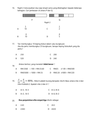 soalan matematik kssr - kertas 1