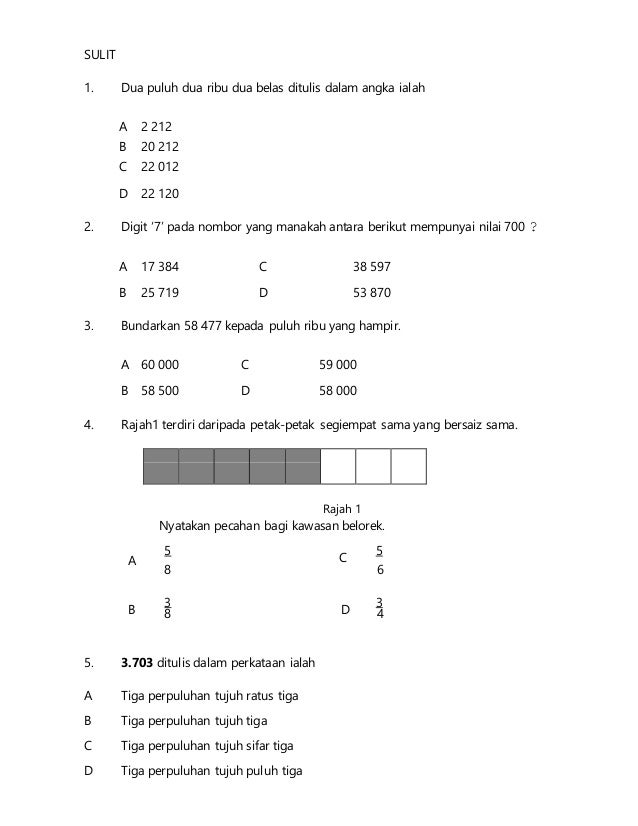 Soalan matematik kssr - kertas 1
