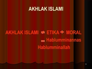 AKHLAK ISLAMI

AKHLAK ISLAMI

ETIKA MORAL
Hablumminannas
Hablumminallah

12

 
