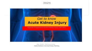 Get to know
Acute Kidney Injury
Atypical Progressive-Acute Kidney Injury (AP-AKI)
E k a F e b r i Z u l i s s e t i a n a
Fakultas Kedokteran Universitas Sriwijaya, Palembang
Webinar Farmasi
27 November 2022
 