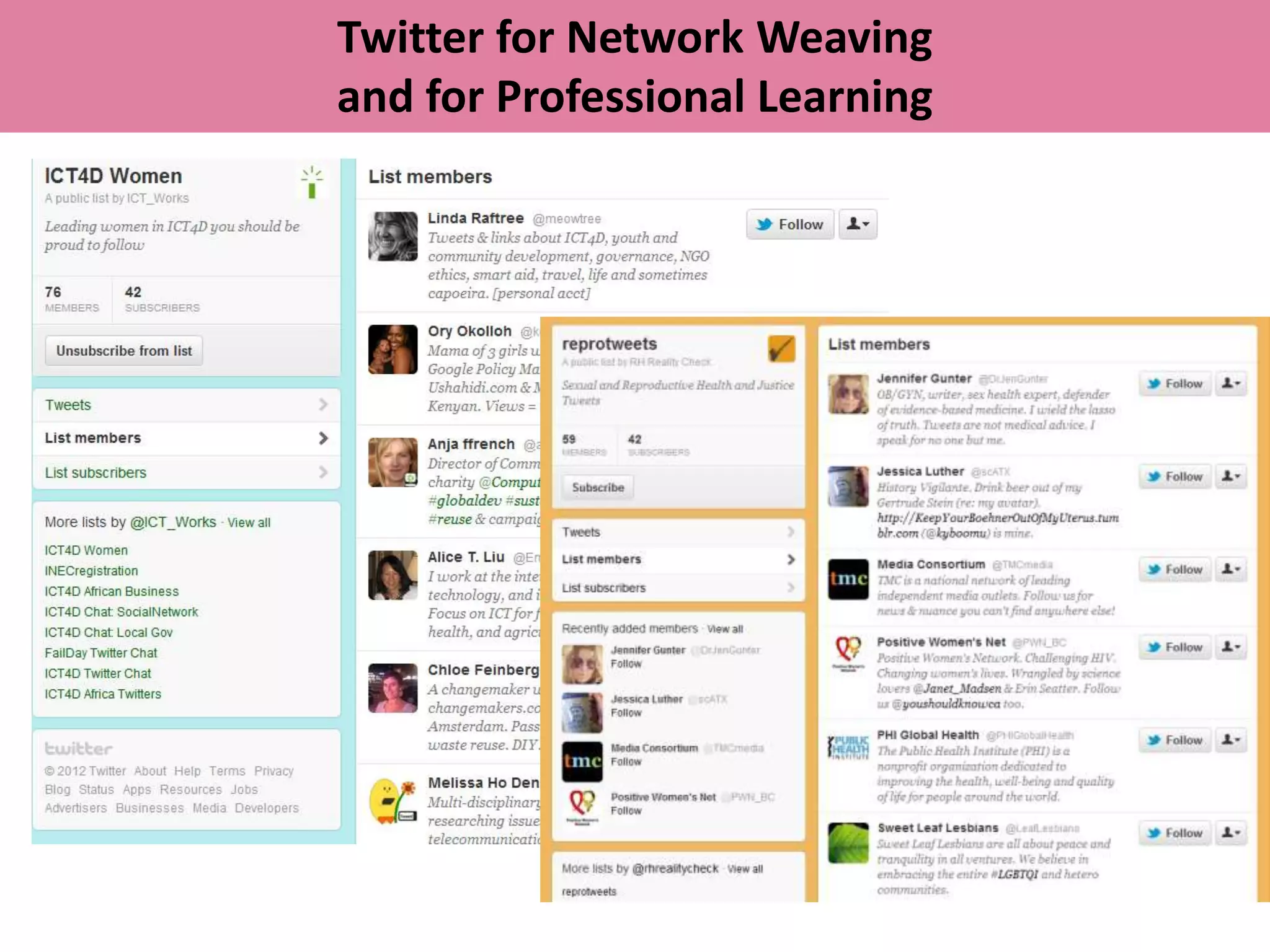 Twitter for Network Weaving
and for Professional Learning
 