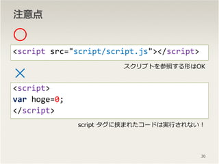 עעעע

<script src=/slideshow/akimoto20130312/21261263/"script/script.js"></script>

<script>
var hoge=0;
</script>
30
ץȤդΤOK
script Юޤ줿`ɤόg?ʤ
 