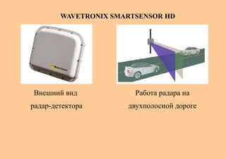 WAVETRONIX SMARTSENSOR HD




Внешний вид             Работа радара на
радар-детектора       двухполосной дороге
 