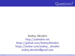 Questions?
Andrey Akinshin
http://aakinshin.net
https://github.com/AndreyAkinshin
https://twitter.com/andrey_akinshin
andr...