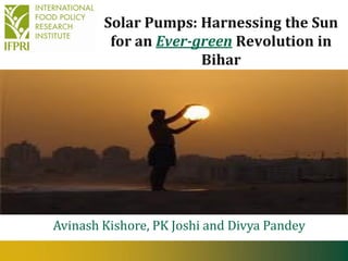Solar Pumps: Harnessing the Sun
for an Ever-green Revolution in
Bihar

Avinash Kishore, PK Joshi and Divya Pandey
2nd December, 2013

Avinash Kishore, PK Joshi and Divya Pandey

 