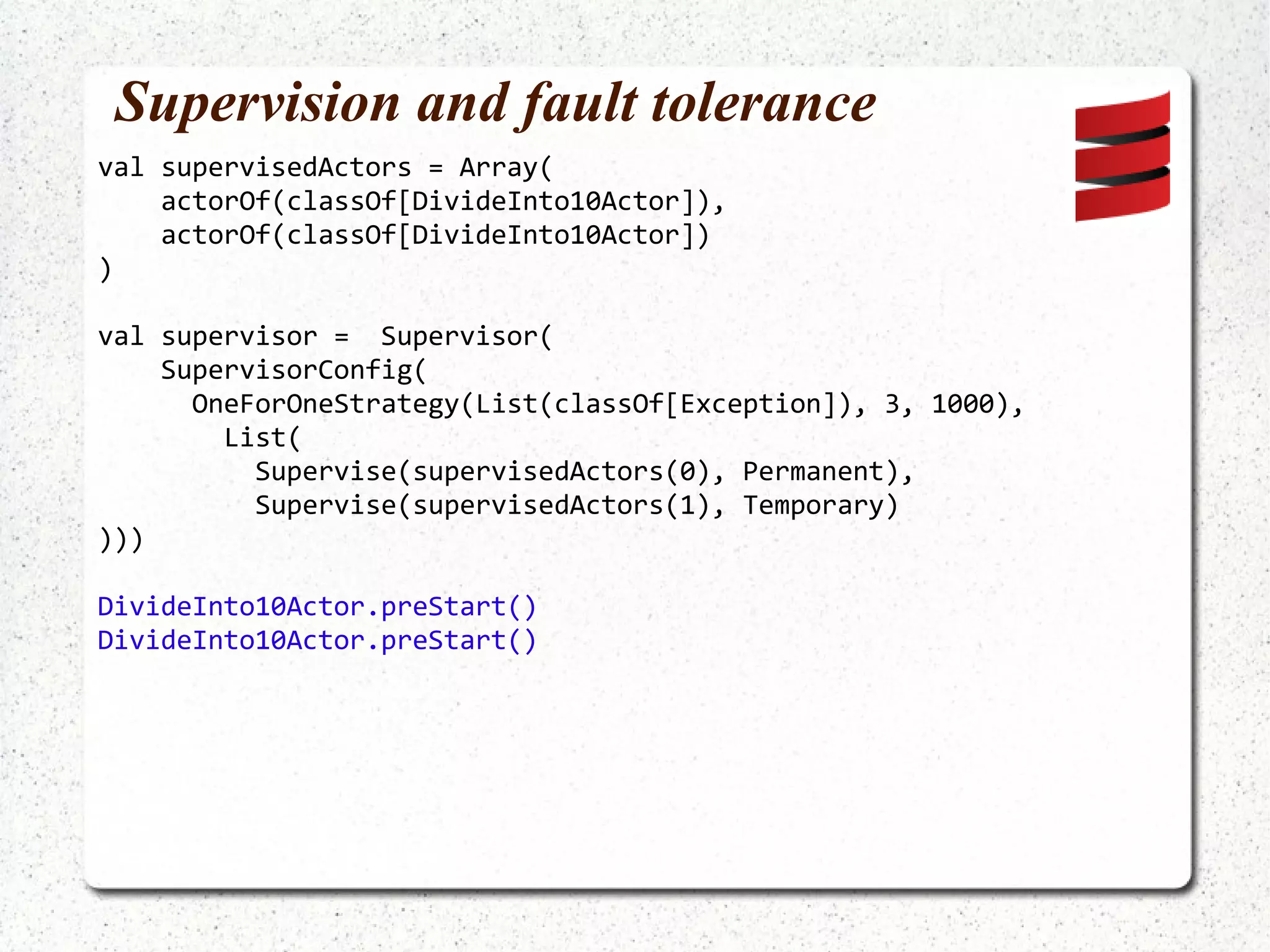 Work stealing event dispatcher @Override public void onReceive(Object message) { System.out.printf( "Foo %d processed : %s (count = %d) on Thread : %s\n",   InstanceId,   message.toString(),   ++count,   Thread.currentThread().getName() ); try { Thread.sleep(instanceId * 50 + 50); }  catch (InterruptedException ex) {  } } 