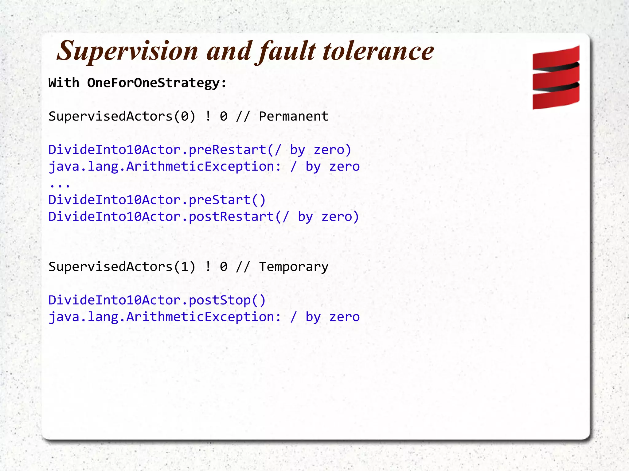 Foo 1 processed : 93 (count = 40) on Thread : akka:event-driven:dispatcher:foobar-15 Foo 0 processed : 94 (count = 55) on Thread : akka:event-driven:dispatcher:foobar-13 Foo 0 processed : 95 (count = 56) on Thread : akka:event-driven:dispatcher:foobar-13 Foo 0 processed : 96 (count = 57) on Thread : akka:event-driven:dispatcher:foobar-16 Foo 1 processed : 97 (count = 41) on Thread : akka:event-driven:dispatcher:foobar-14 Foo 0 processed : 98 (count = 58) on Thread : akka:event-driven:dispatcher:foobar-4 Foo 1 processed : 99 (count = 42) on Thread : akka:event-driven:dispatcher:foobar-4 