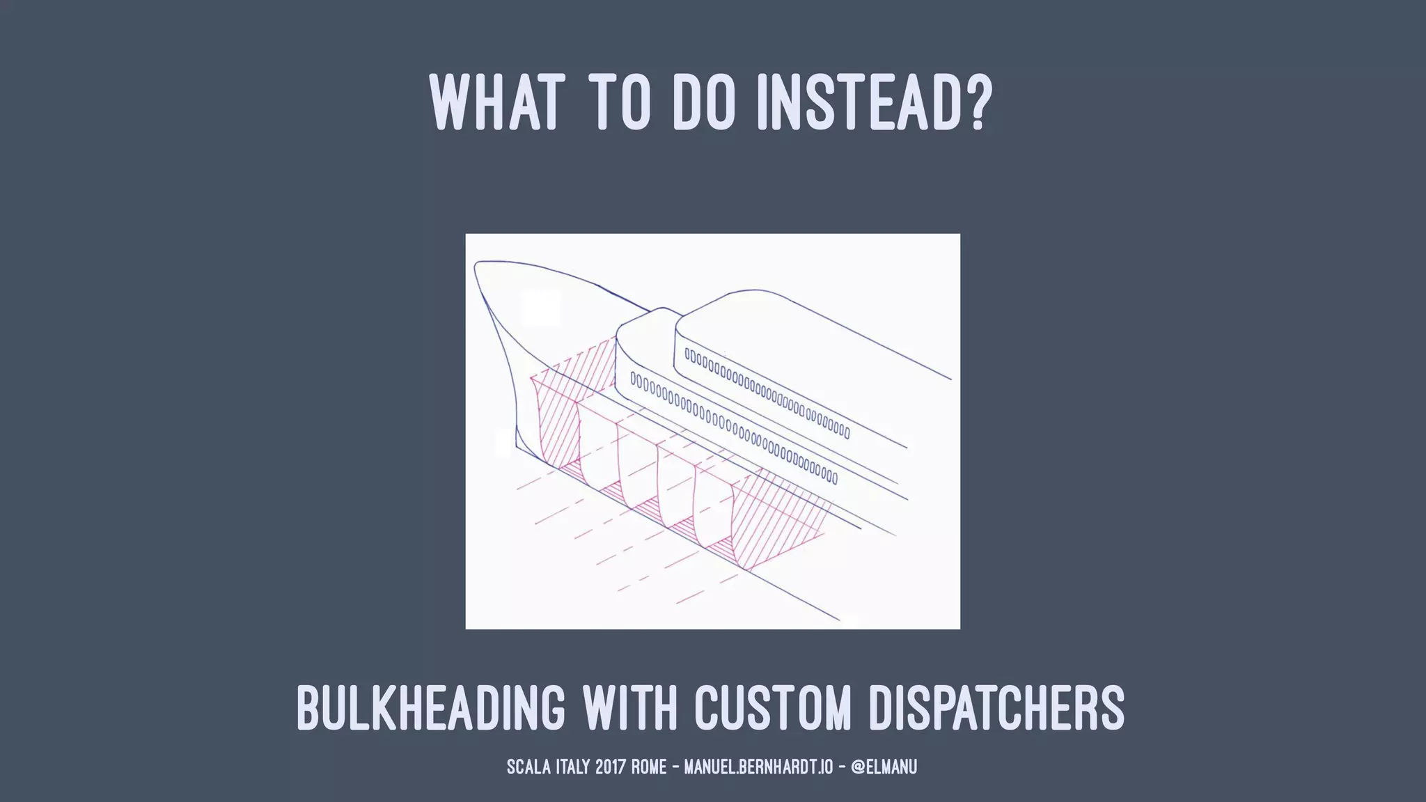 WHAT TO DO INSTEAD?
Bulkheading with custom dispatchers
Scala Italy 2017 Rome - manuel.bernhardt.io - @elmanu
 