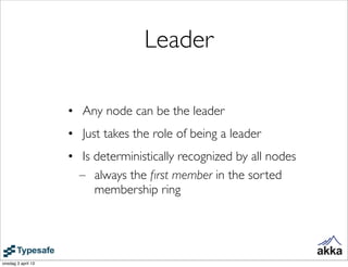 Leader

                    • Any node can be the leader
                    • Just takes the role of being a leader
     ...