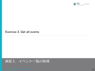 Copyright © 2018 TIS Inc. All rights reserved.
Exercise 3. Get all events
50
演習３．イベント⼀覧の取得
 
