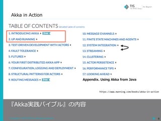 Copyright © 2018 TIS Inc. All rights reserved. 6
Akka in Action
『Akka実践バイブル』の内容
Appendix. Using Akka from Java
https://www...