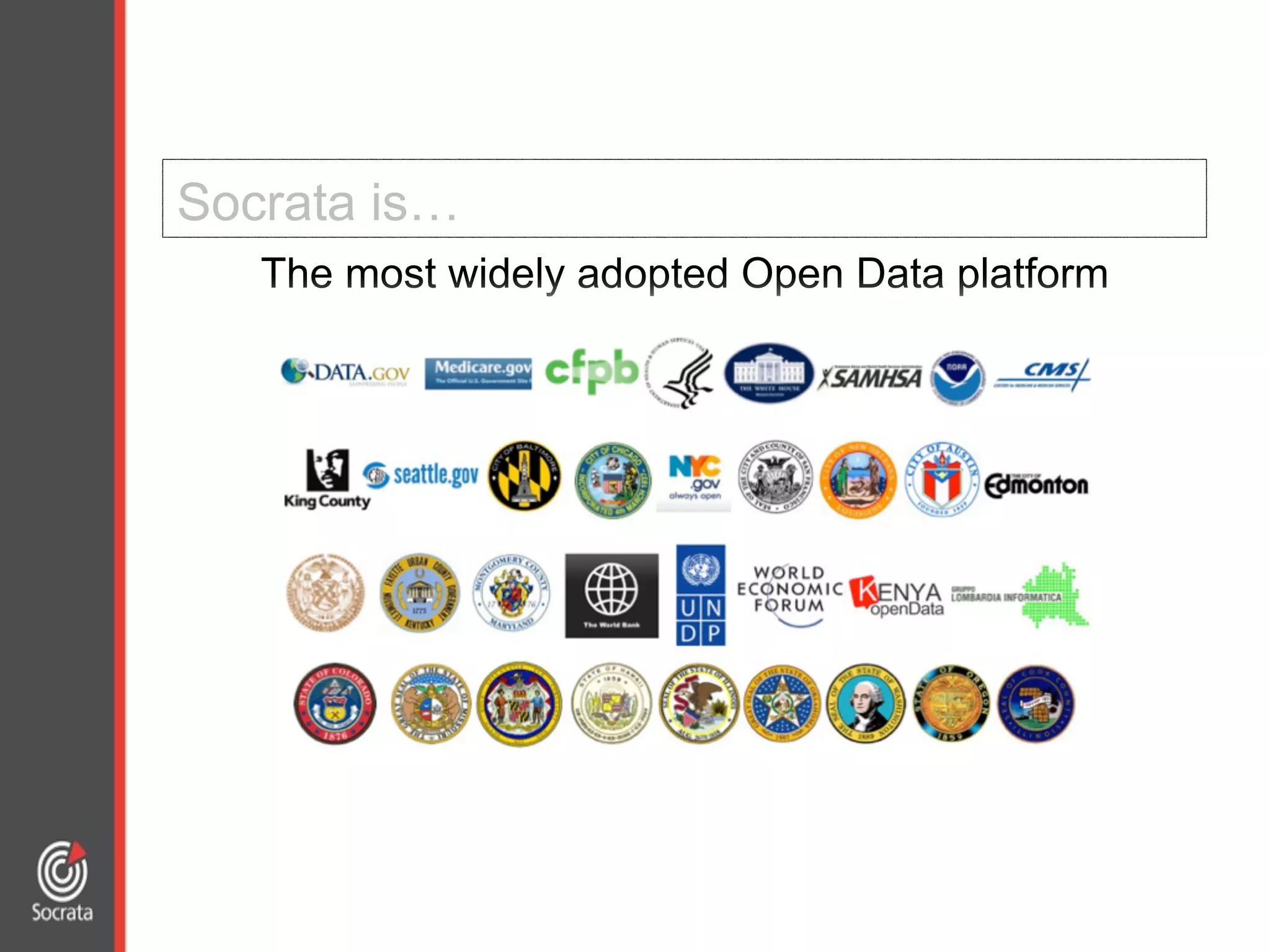 Socrata is…
The most widely adopted Open Data platform
 