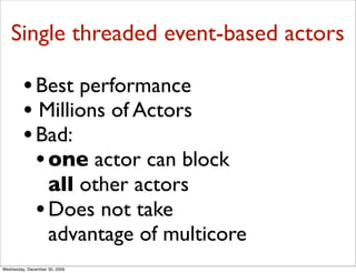 Single threaded event-based actors

         • Best performance
         • Millions of Actors
         • Bad:
           •...